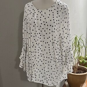 CJ Banks Black and White Polkadot Blouse